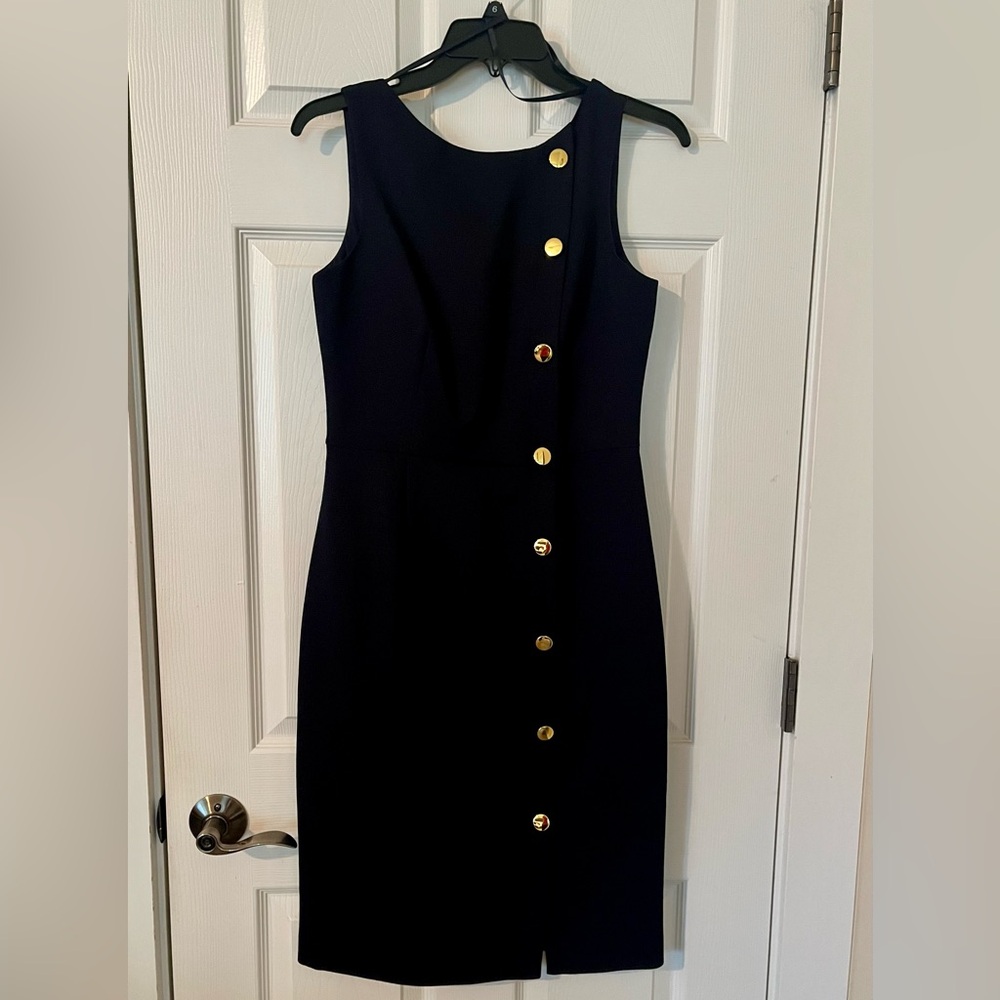 Harper Navy with Gold buttons Midi Dress